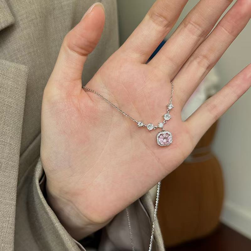 Collana quadrata in argento sterling 925 con diamante donna rosa_voghion.com