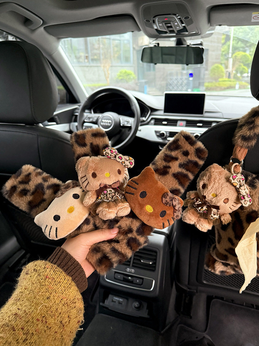 Melard leopard print Hello Kitty plush car seat shoulder pad, plush toy for car interior, car seat shoulder strap