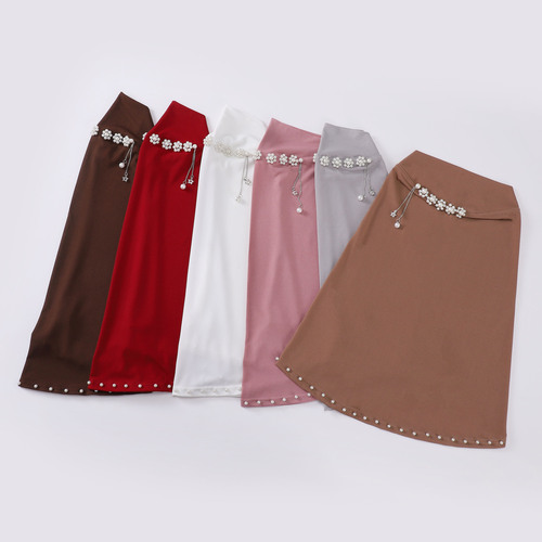 Live streaming cross-border e-commerce crystal hemp high-brightness pearl loose head cover Hui ethnic group easy-to-wear lazy person's hat Middle East and Africa head cover