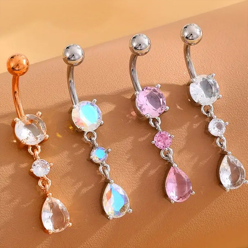 Piercing per ombelico da donna in acciaio inossidabile e rame, stile coreano, con micro intarsi in zircone a goccia d'acqua_voghion.com