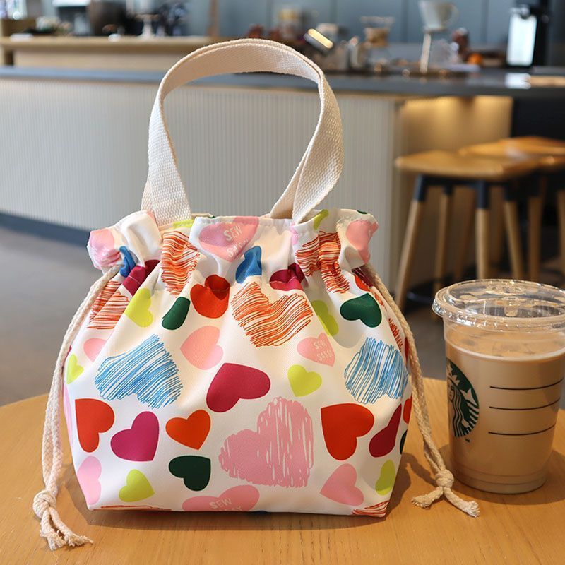 Bento con cordón, lonchera japonesa, bolso de trabajo, bolsillo portátil para estudiantes con bocas de arroz, lona linda impermeable