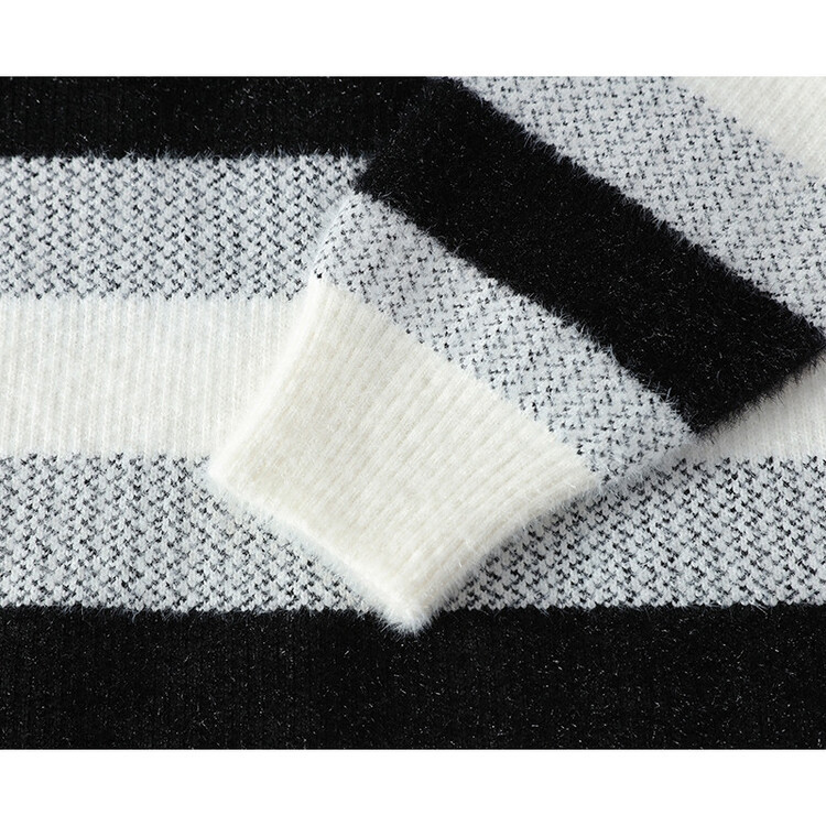 Tendencia masculina de invierno nuevo cuello redondo engrosado jacquard rayas de manga larga suéter de moda masculino camiseta de punto cálida