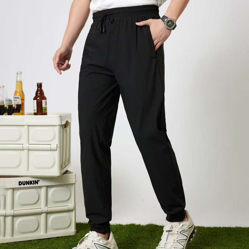 Men's Live Broadcast Five-Proof Pinstripe Quick-Dry Pants Summer New Zipper Slimming Couple Cool Casual Sports Pants
