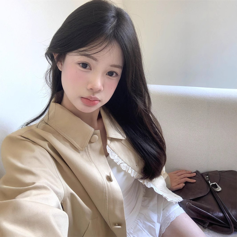 花边拼接翻领长袖夹克外套女新款短款设计感棒球服上衣潮女装夹克|undefined