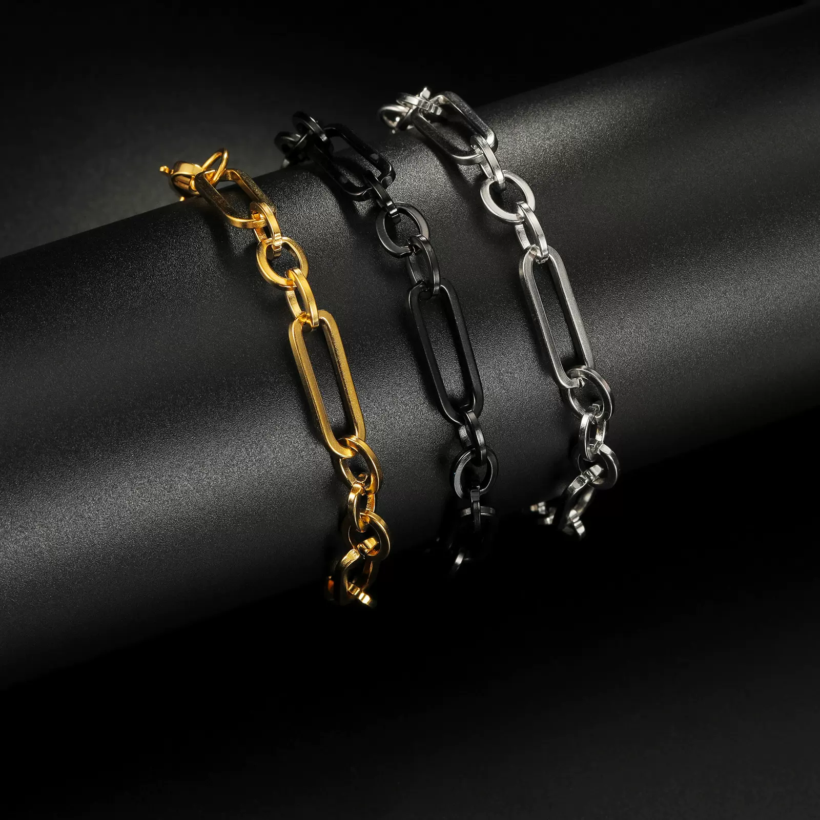 跨境欧美古巴嘻哈不锈钢复古ins风手链费加罗刀片链时尚首饰批发