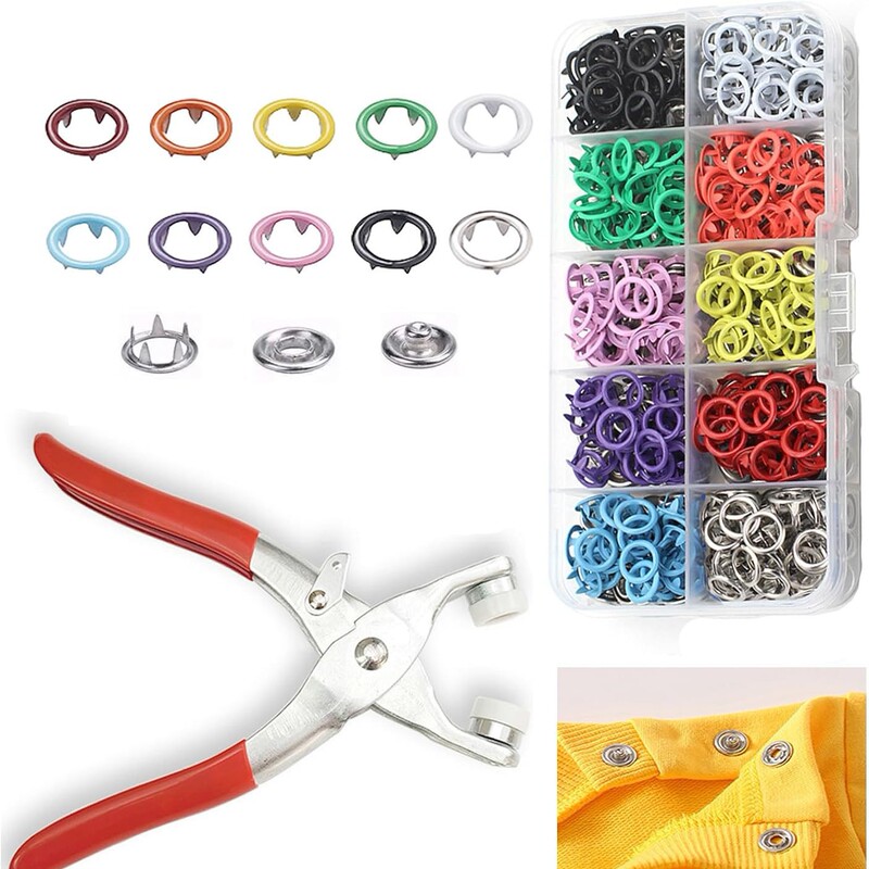 Cross-Border 100 Sets of Metal Snap Fasteners Hollow Five-Prong Snap Button Combination Set with Installation Pliers for Snap Buttons