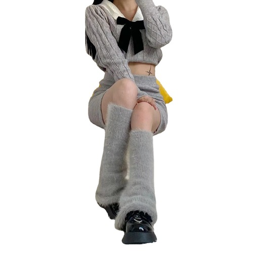 New autumn and winter products thickened mink fur feather yarn plush y2k hot girl socks warm and slimming horn wide leg leg covers