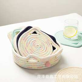 创意卡通编织杯垫多款可来图定饮品早餐杯垫桌面装饰碗碟隔热餐垫