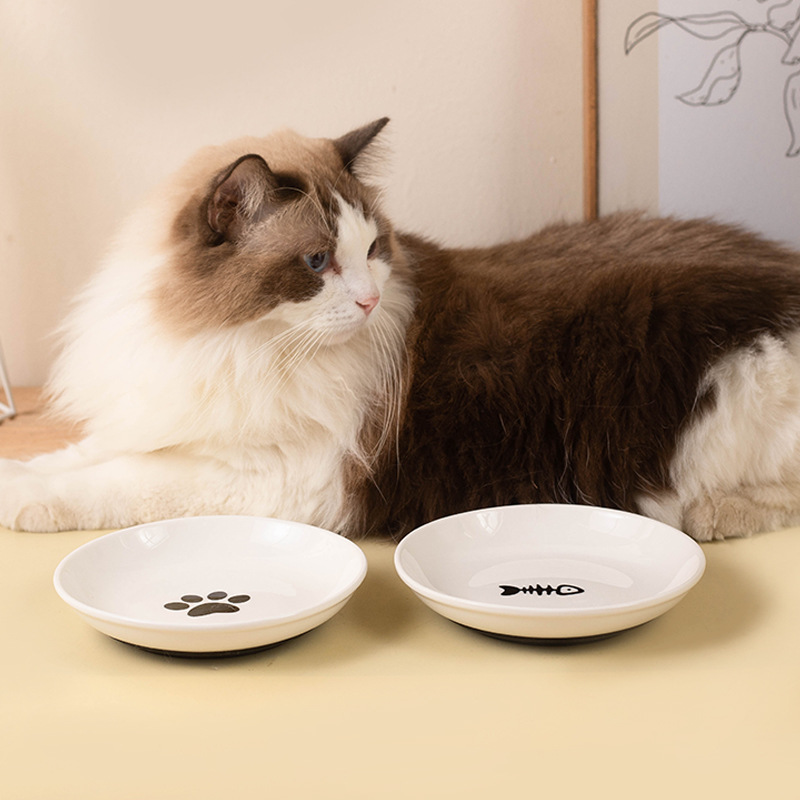 Plato de gato de cerámica tazón de gato alimentación comida para gatos merienda de silicona antideslizante antidetonantes puede plato tazón de comida para gatitos suministros para mascotas