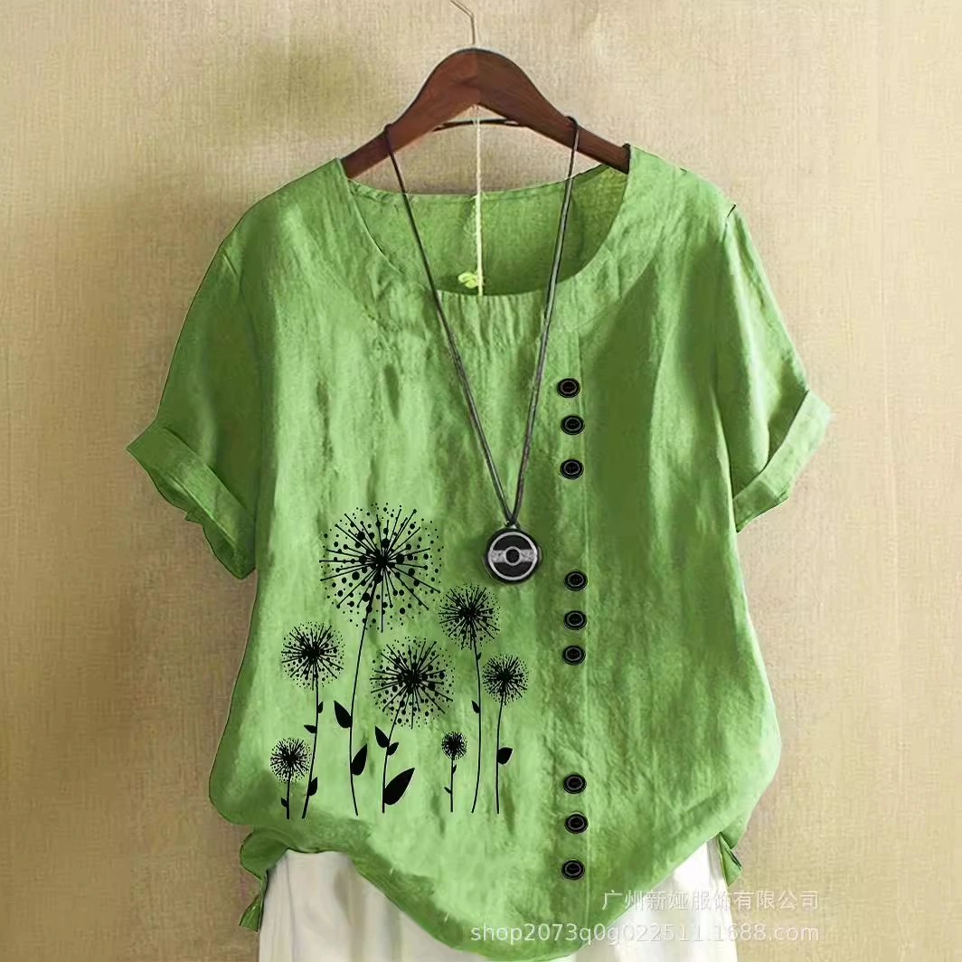 2023 Внешнеторговая трансграничная Amazon весной и летом горячие продажи новые повседневные принты с короткими рукавами рыхлый большой размер женщины