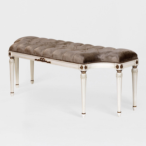 English-style Paulownia gold-plated bed footstool, Neoclassical carved, aged effect, bedroom bench, unique fabric drawstring chair