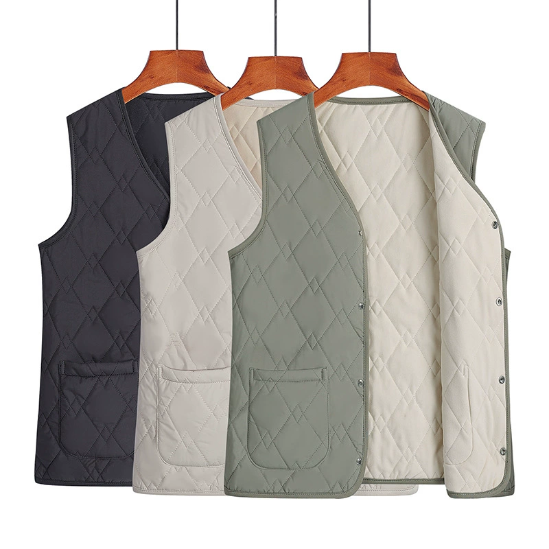 Среднего и пожилого возраста новая женская мужская жилет V-образным вырезом плюс бархатный хлопок интимный сплошной цвет простой кошелек бабушка дедушка жилет