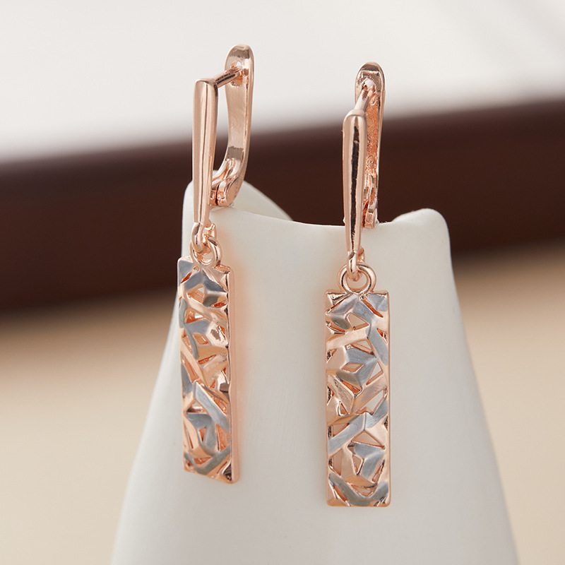 Elegant Rectangular Two-tone Hollow Stud Earrings