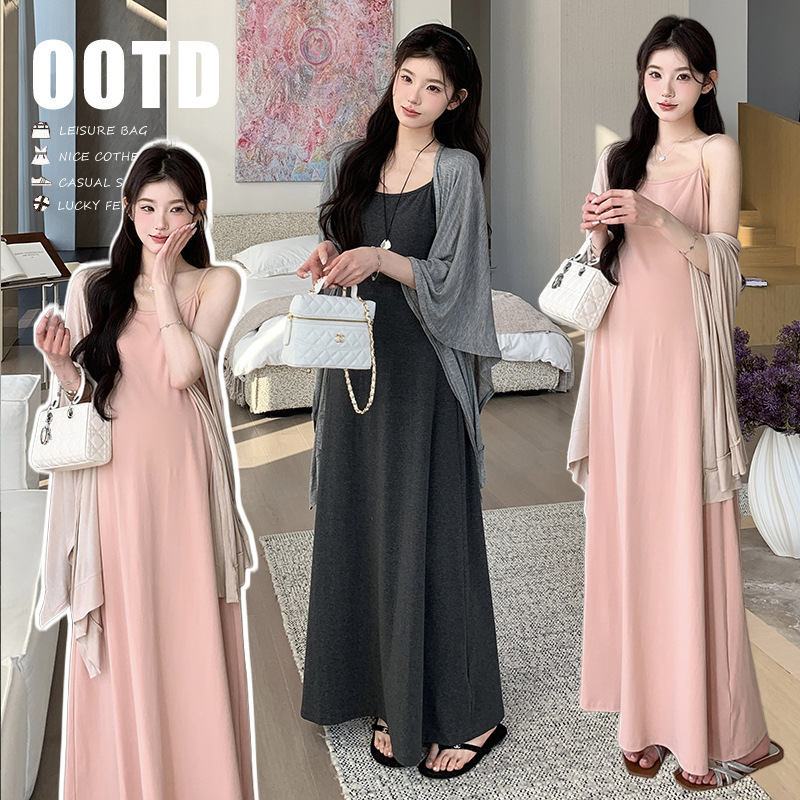 Spring Dress for Pregnant Women, Fashionable New Style Suspender Dress, Thin Cardigan, Spring and Summer Outfit, High-End Style for Pregnant Moms