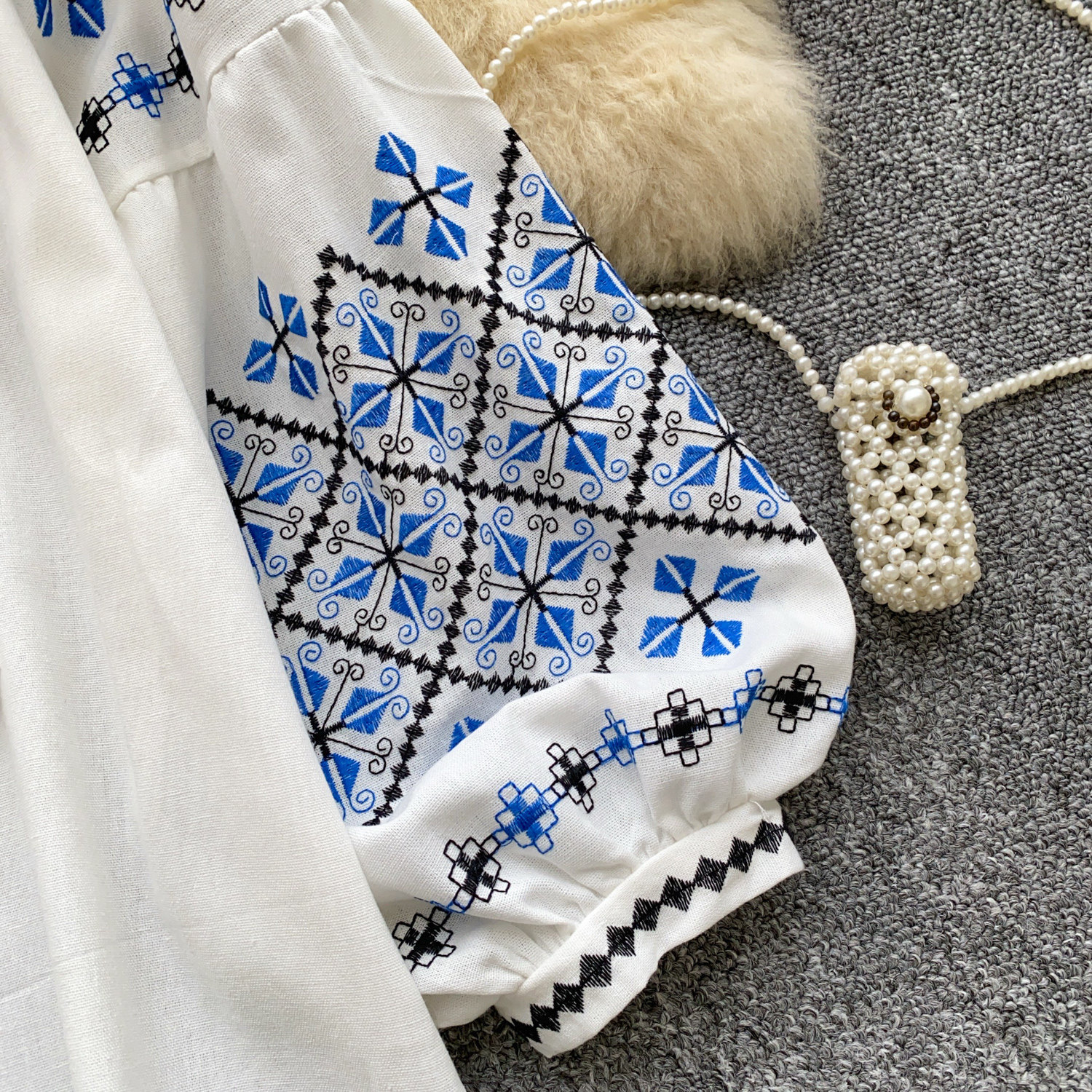 Women's Ethnic Style Embroidered Shirt Summer Long Sleeve Loose Fitting Tassel Tie Lantern Sleeve Heavy Duty Design Top For Commuting_ecoleips.com