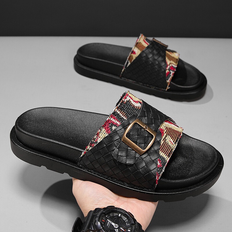 Men's Summer Slip-On Shoes, Korean Style Shiny Leather Shoes, British Style Casual Sandals, Social Loafers for Young Men, Outdoor Wear