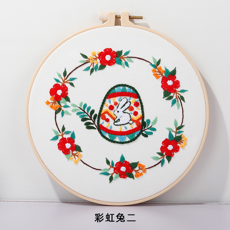 Original nuevo hecho a mano DIY Kit de bordado material paquete Arco Iris conejo Pascua huevo costura traje