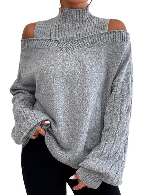 2026 Autumn and Winter New Style Off-Shoulder Half-High Collar European and American Style Sweater for Women, Loose Oversized Cross-Border Knitwear, In-Stock from Manufacturer 2026 Autumn and Winter New Style Off-Shoulder Half-High Collar European and American Style Sweater for Women, Loose Oversized Cross-Border Knitwear, In-Stock from Manufacturer