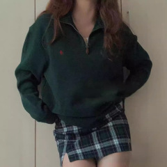 RLラフ小馬標アメリカレトロ半高襟衛衣男女同モデル秋長袖半ファスナー上着コート