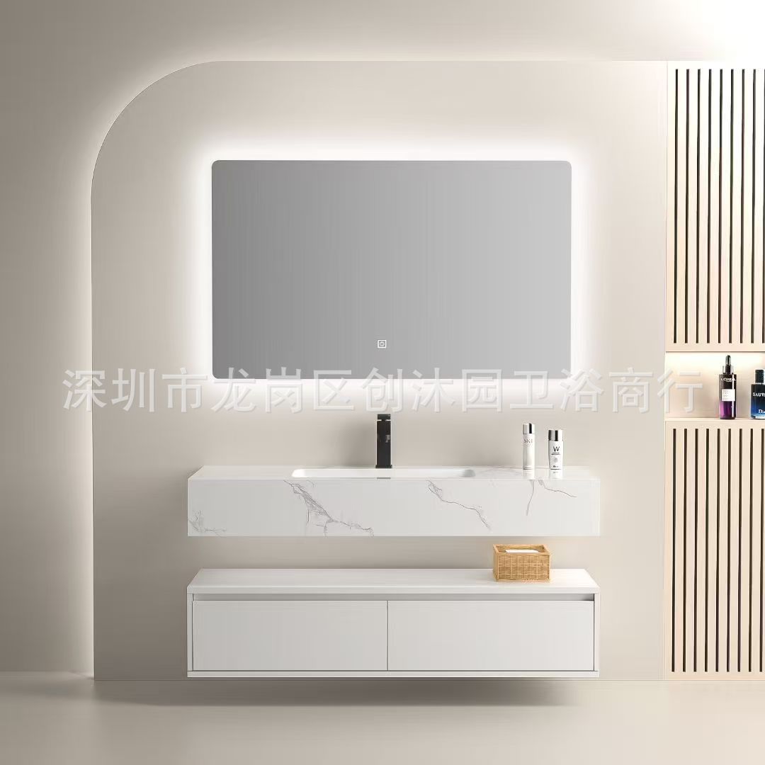 gabinete de baño de cerámica de tabla de roca combinado inteligente baño simple moderno lavabo de doble capa lavabo integral lavabo