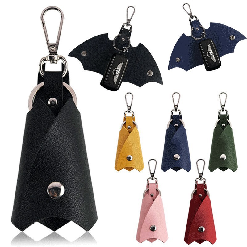 Retro imitation leather keychain, creative bat-shaped key case, punk-style car key holder