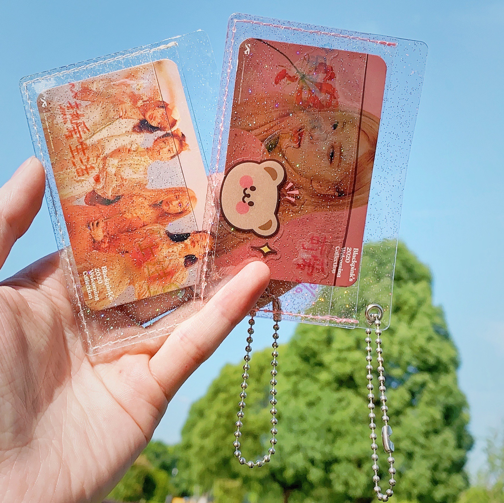 PVC shiny horizontal double card slot transparent card holder ins girl Korean version bus card holder student meal card card bag