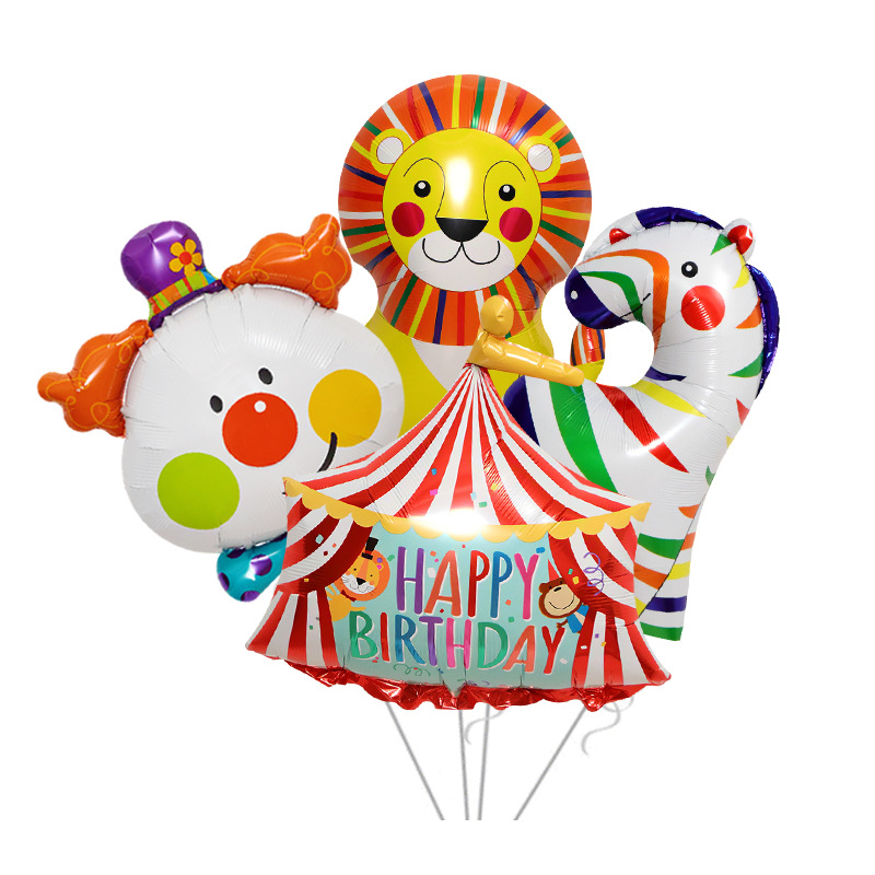 Decoración de fiesta arreglo globo fiesta de cumpleaños decoración globo circo animal forma de dibujos animados película de aluminio globo
