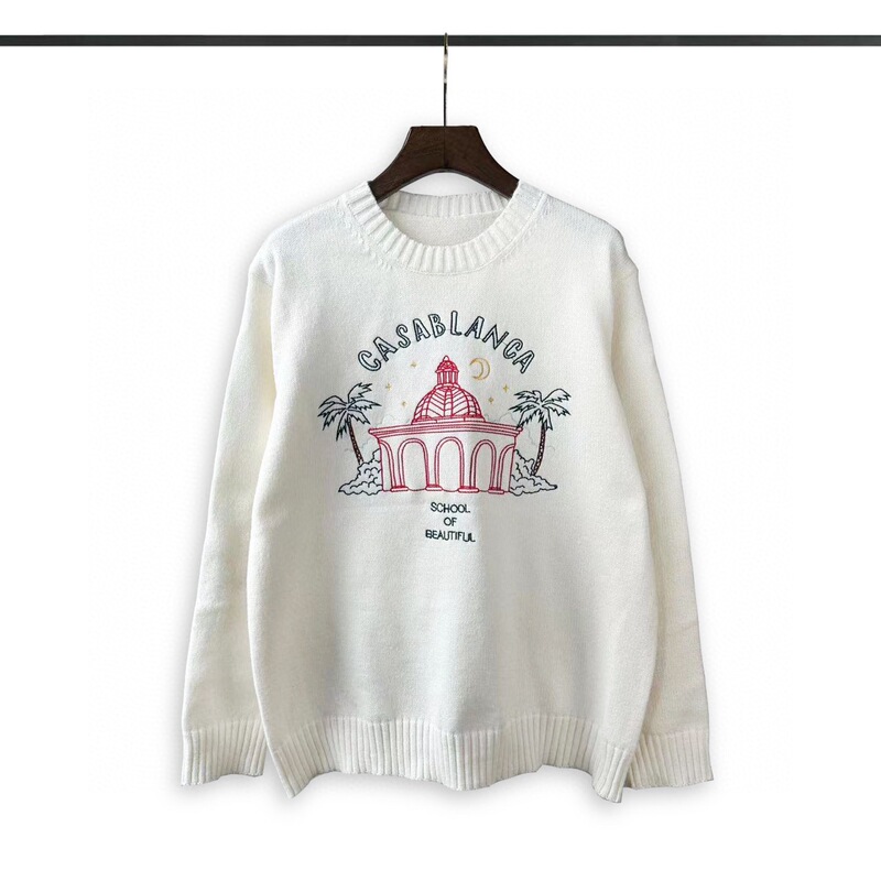 Trendy European ca Casablanca Sweater Coconut Embroidered Knitted Pullover Round Neck Long Sleeve Sweater for Men and Women