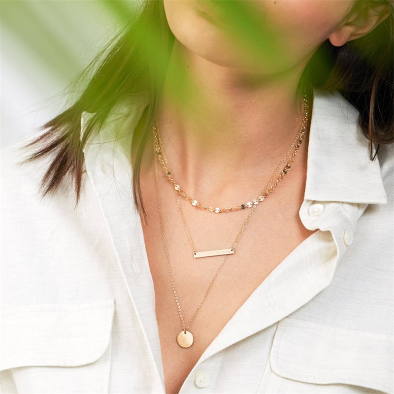 Layered Geometric Necklace In Stainless Steel For Women_voghion.com
