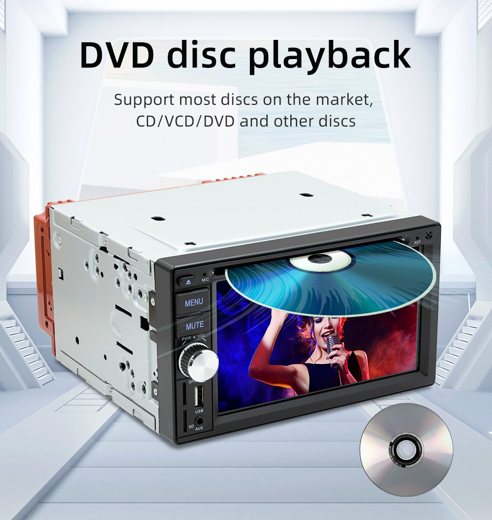 Wired Carplay 6.2inch Dual-Station Car Dvd Cd Bluetooth Mp5 Player Hd Reversing Image 12V