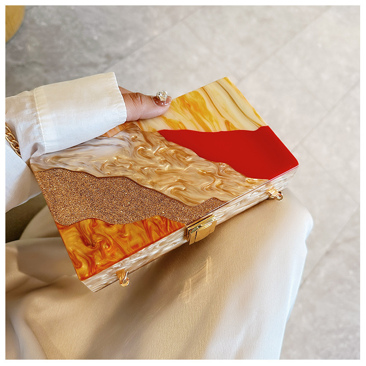 Nuevo comercio exterior transfronterizo damas bolsas de cena de empalme de color un hombro diagonal bolsas acrílicas bolsas de mano de boda