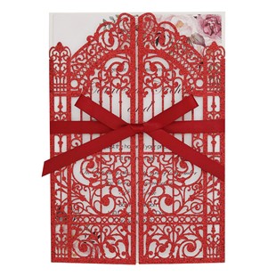 Glitter pink hollow wedding invitation European beautiful door of happiness invitation laser greeting card wholesale