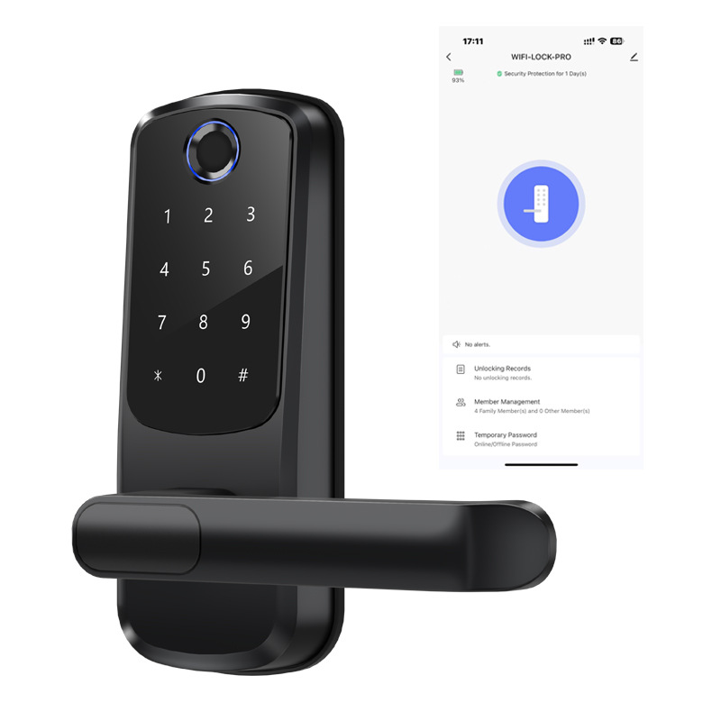 Cerradura inteligente TTLOCK de aleación de aluminio con huella dactilar y WiFi, superventas transfronteriza, para puertas de madera, con diseño antigraffiti, para apartamentos, del fabricante.