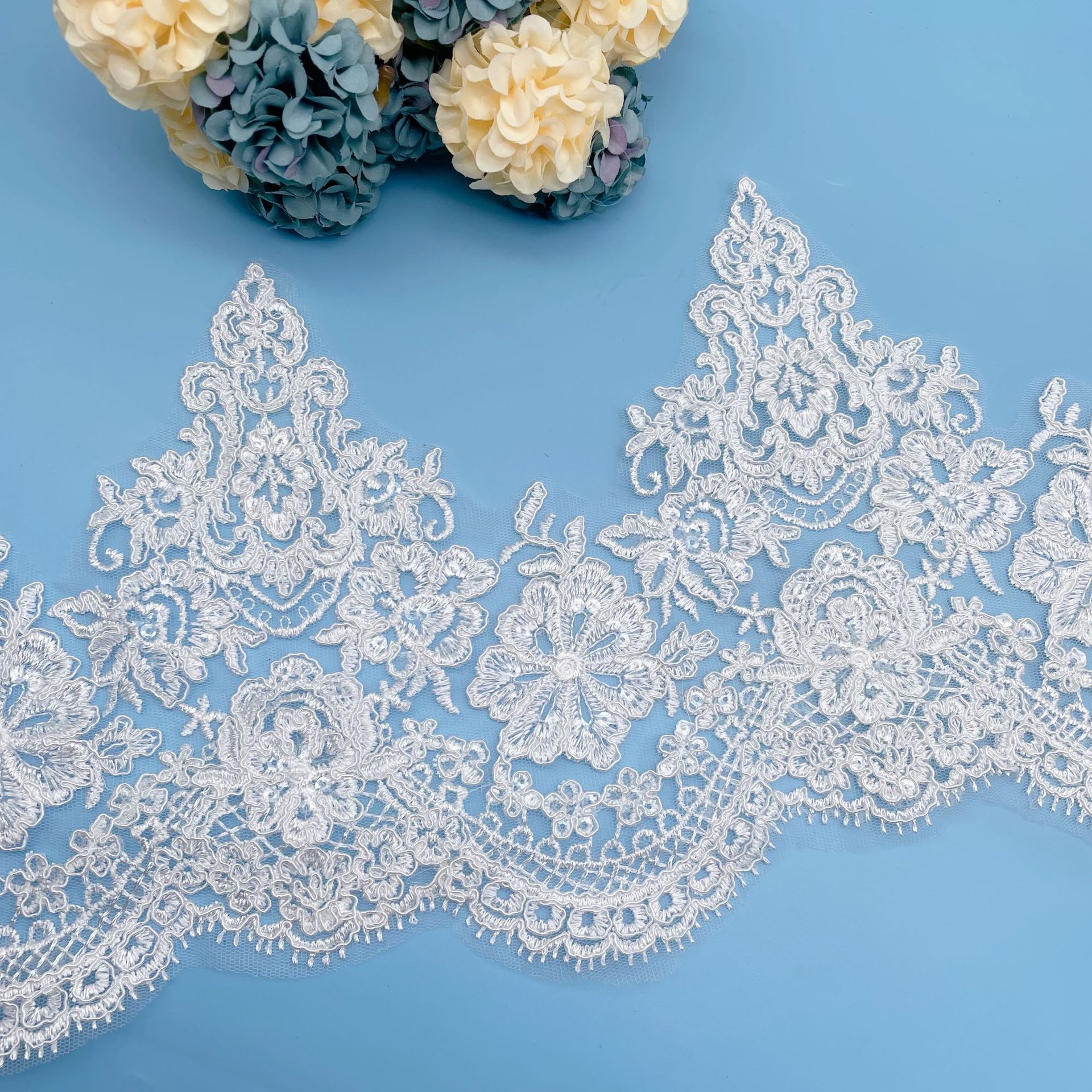 蕾丝花边辅料婚纱刺绣网布车骨花边 21CM欧式白色骨线花边