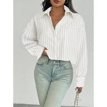 M 40825 Early spring stripe commute temperament shirt �紺��