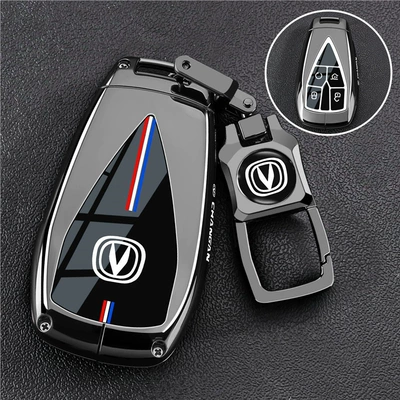Suitable for Changan x5plus key case, cs75plus, Eado x7, Yida 55, cs35, univ, Oushang z6unit (Car key bag) - changan-b-model-4-button-black-vinyl-labeled-metal-buckle