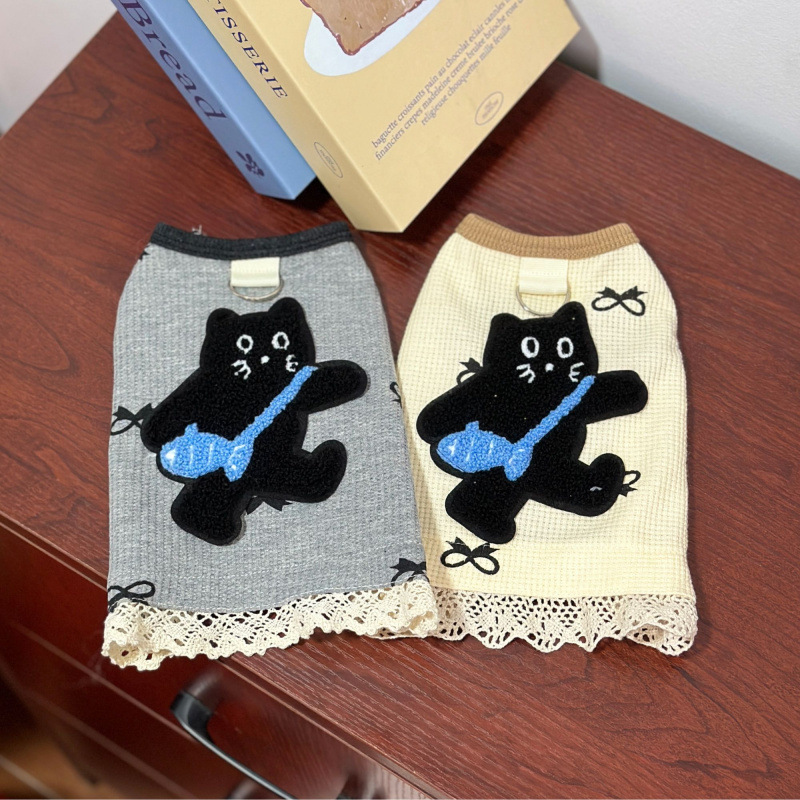 Primavera y verano ropa para gatos nueva muñeca de pelo gato gato gato azul lindo chaleco de encaje waffle