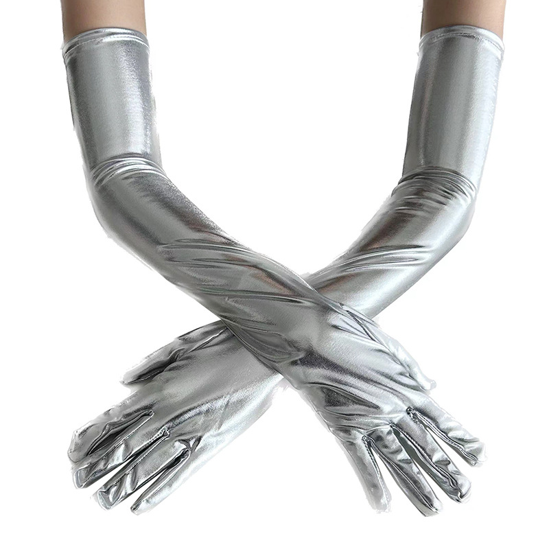 Guantes Largos de Charol para Mujer, 50 cm, Sexys, Elásticos, para Disfraces de Ópera, Cosplay, Color Oscuro