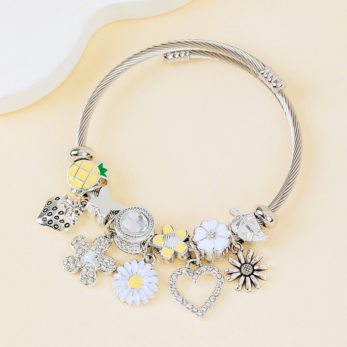 Pulsera Panjia-Pulsera de explosión transfronteriza de bricolaje que gotea aceite diamantes de imitación girasol fresa piña margarita joyería de mariposa
