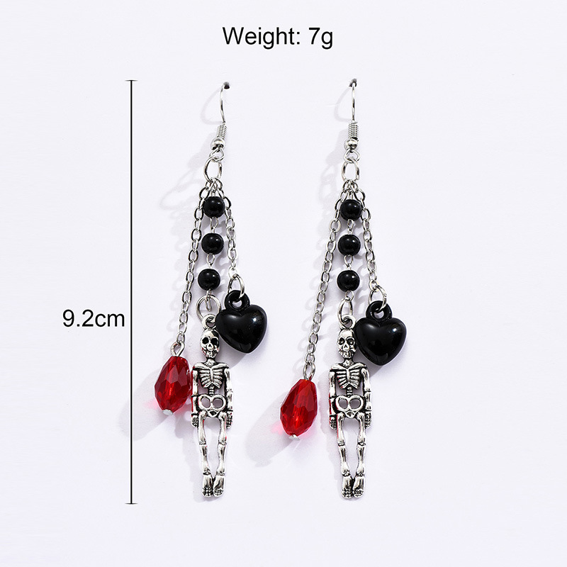 1 Pair Fashion Heart Shape Skull Artificial Gemstones Alloy Plating Womenu0027S Drop Earrings