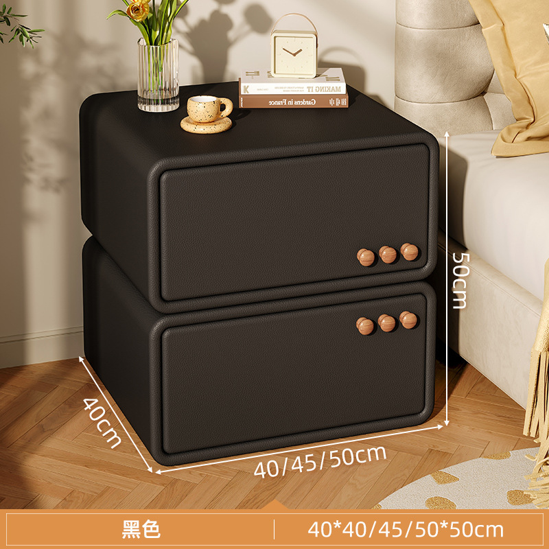 Madera maciza mesita de noche nueva simple casa moderna mesita cuero pequeño dormitorio luz lujo crema estilo armario