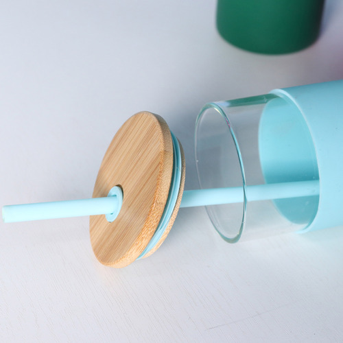 New Creative Water Cup Macaron Color Straw Cup Student Outdoor Water Cup Silicone Sleeve Insulated Glass Cup