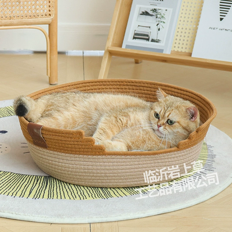 Плетеная лежанка для кошек, подходит для всех сезонов, лежанка-кресло из ротанга с когтеточкой, интегрированная, устойчивая к царапинам, не линяющая, моющаяся, товары для кошек, лежанка для животных