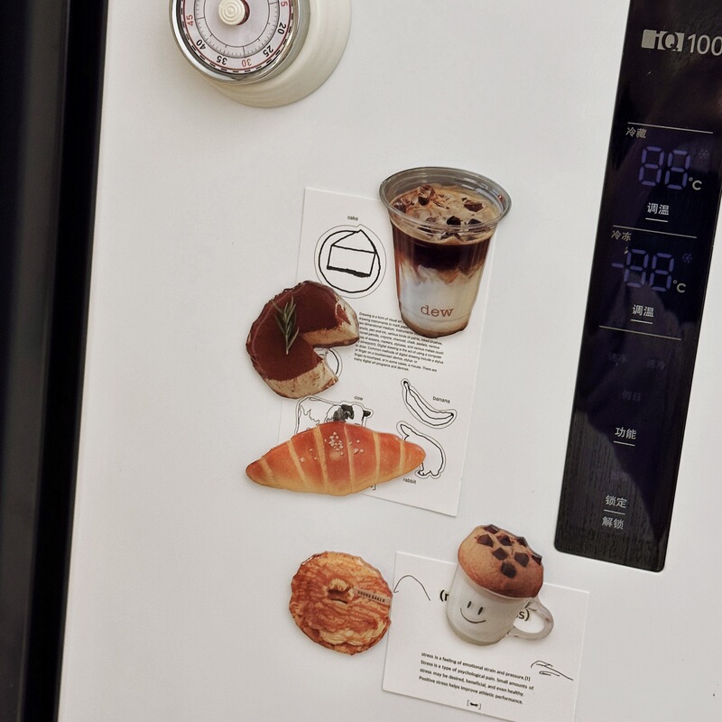 韓国のコーヒーの午後のお茶のアクリルの装飾の磁気は冷蔵庫を貼ってパンを貼ってケーキを焼きます。|undefined