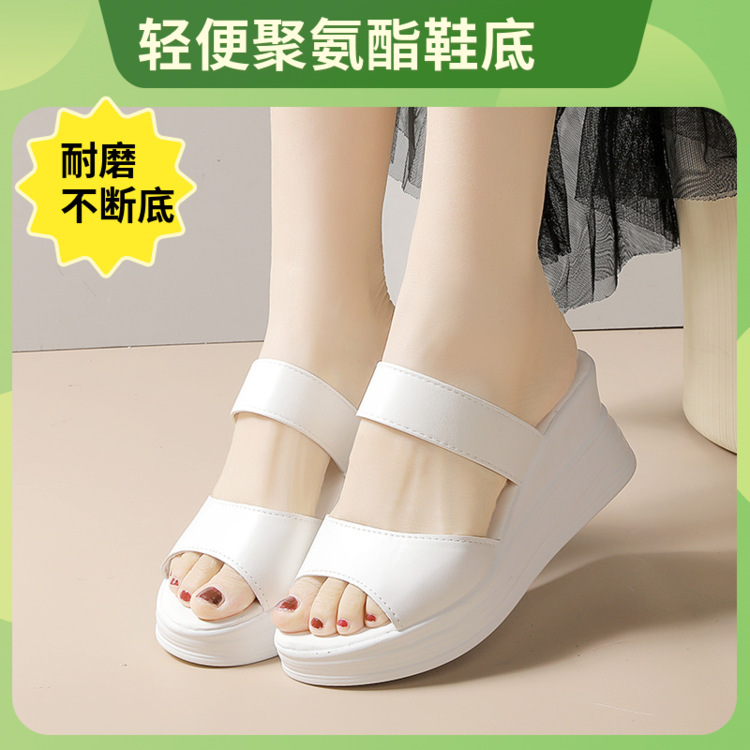 Zapatillas de tacón de verano para mujeres usar 06 nuevo piso grueso impermeable con una boca de pescado trapezo zapatillas ligeras de un pie image 3