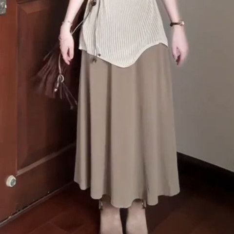 套装女夏新款纯色腰链针织镂空罩衫高腰显瘦百搭背心连衣裙两件套|undefined