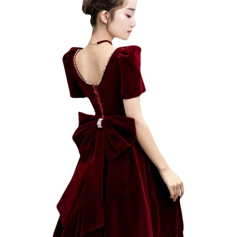 Бархатное демисезонное платье burgundy для невесты, большой размер