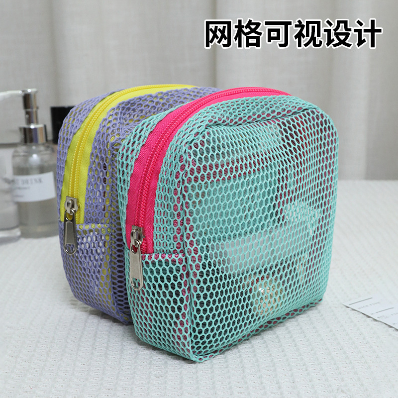 New Cross-Border Dopamine Makeup Bag 2024 Tiktok Trending Storage Bag Large Capacity Portable Mesh Tofu Bag
