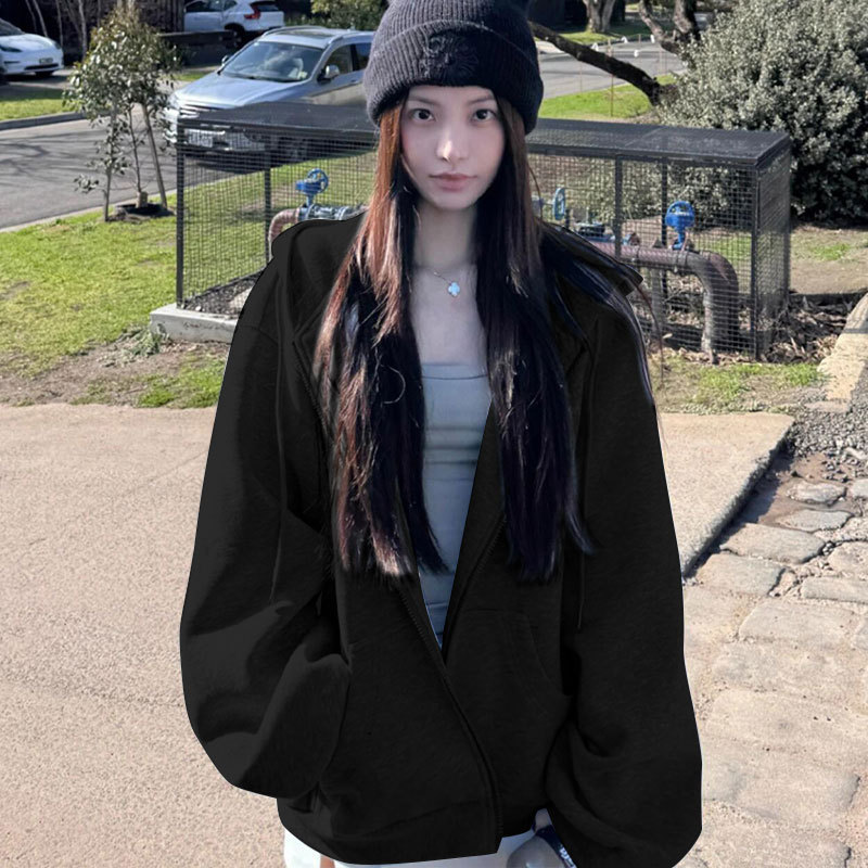 仿棉华棉复合 美式复古连帽卫衣女春秋新款宽松慵懒风oversize|undefined