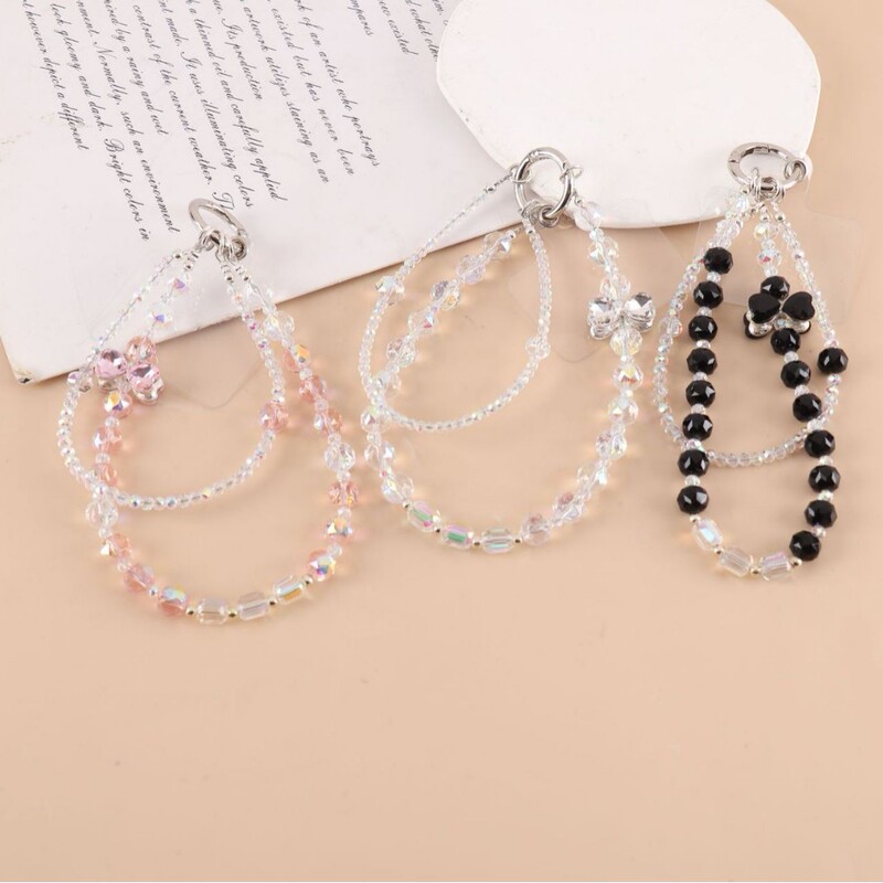 High-end dreamy pink gradient butterfly double-layer crystal phone strap with iridescent faceted square beads and star beads High-end dreamy pink gradient butterfly double-layer crystal phone strap with iridescent faceted square beads and star beads